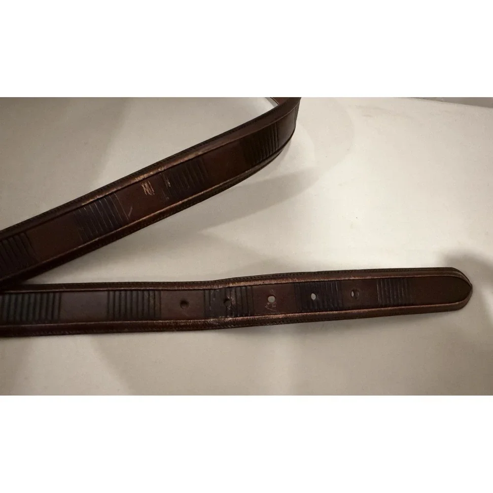 Roundtree & Yorke Leather Belt 36 Full Grain Cowhide Brown Solid Brass